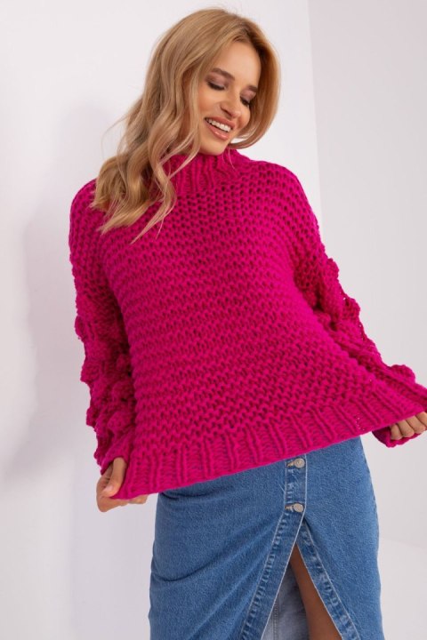 Sweter Damski Model AT-SW-2382.97P Fuksja - AT Sweter Damski Model AT-SW-2382.97P Fuksja - AT