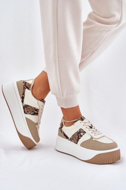 Buty Sportowe Sneakersy damskie Model Telanila PL360 Beige Wzór - Step in style Buty Sportowe Sneakersy damskie Model Telanila PL360 Beige Wzór - Step in style