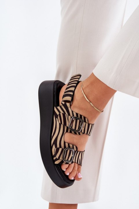 Sandały damskie Model Genorre MAN0888 Zebra Beige/Black Sandały damskie Model Genorre MAN0888 Zebra Beige/Black