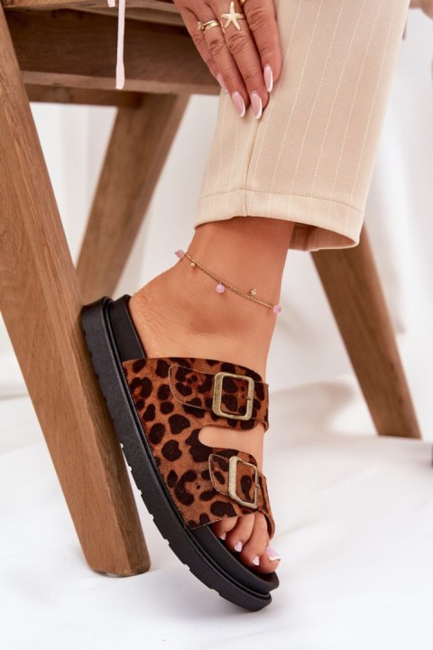 Klapki damskie Model Simbes M35 Brown Panterka Klapki damskie Model Simbes M35 Brown Panterka