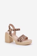 Sandały damskie skórzane Model Zazoo 40386 Panterka Brown/Beige - Step in style