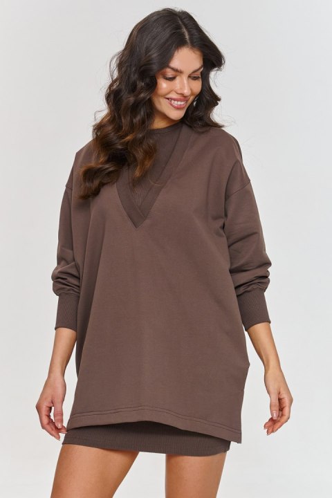 Komplet damski sukienka bluza Model M867 Czekolada - Makadamia Komplet damski sukienka bluza Model M867 Czekolada - Makadamia