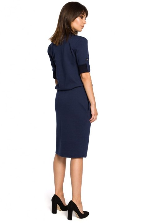 Sukienka damska dzienna Model B056 Navy - BeWear Sukienka damska dzienna Model B056 Navy - BeWear