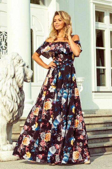 Sukienka Model 194-3 Black/Flowers - Numoco Sukienka Model 194-3 Black/Flowers - Numoco