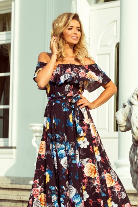 Sukienka Model 194-3 Black/Flowers - Numoco Sukienka Model 194-3 Black/Flowers - Numoco