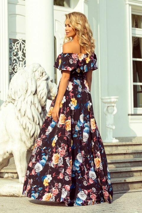 Sukienka Model 194-3 Black/Flowers - Numoco Sukienka Model 194-3 Black/Flowers - Numoco