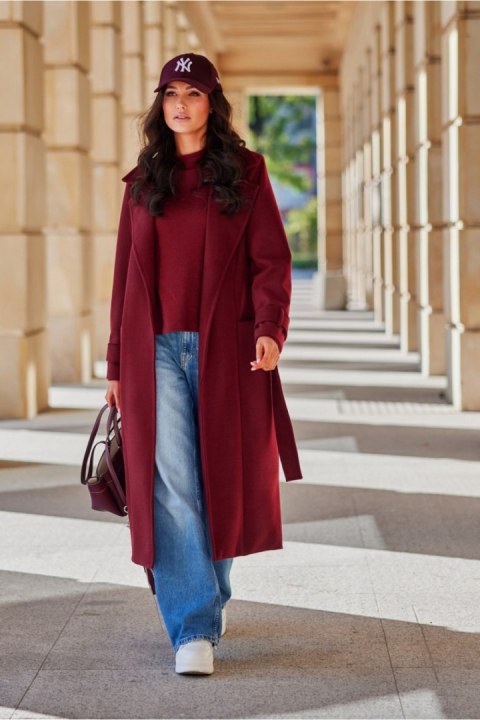 Płaszcz Damski Model Sovan BOR PLA0035 Bordo - Roco Fashion Płaszcz Damski Model Sovan BOR PLA0035 Bordo - Roco Fashion