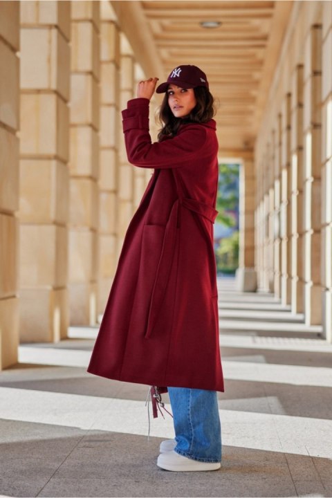 Płaszcz Damski Model Sovan BOR PLA0035 Bordo - Roco Fashion Płaszcz Damski Model Sovan BOR PLA0035 Bordo - Roco Fashion