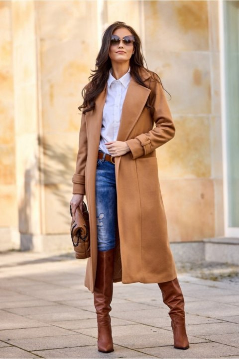 Płaszcz Damski Model Sovan CAM PLA0035 Camel - Roco Fashion Płaszcz Damski Model Sovan CAM PLA0035 Camel - Roco Fashion