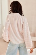 Bluzka damska lniana Model Aliss BLU0200-P87 Pink - Roco Fashion