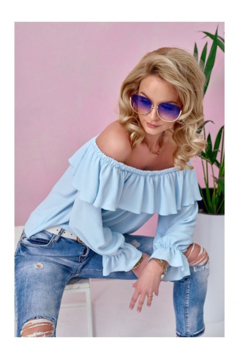 Bluzka damska hiszpanka Model BLE BLU0116 Błękit - Roco Fashion Bluzka damska hiszpanka Model BLE BLU0116 Błękit - Roco Fashion