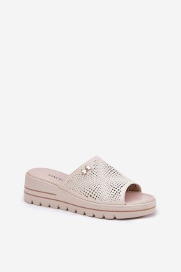 Klapki damskie skórzane Model Vinceza 41477 Beige
