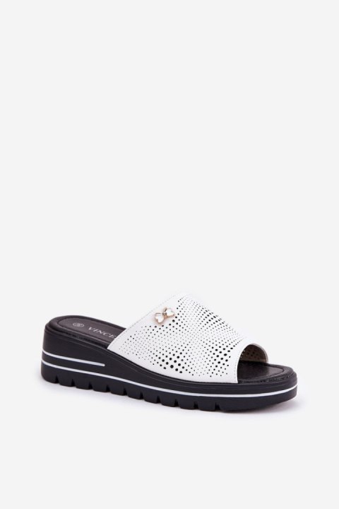 Klapki damskie skórzane Model Vinceza 41477 White Klapki damskie skórzane Model Vinceza 41477 White