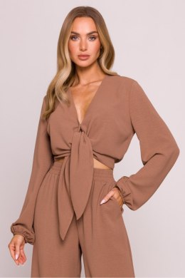 Bluzka damska elegancka wiązana krótka czekolada brown - Moe