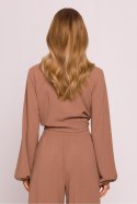 Bluzka damska elegancka wiązana krótka czekolada brown - Moe