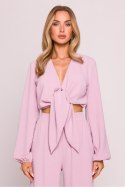 Bluzka damska elegancka wiązana krótka brudny róż dirty pink - Moe