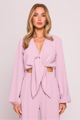 Bluzka damska elegancka wiązana krótka brudny róż dirty pink - Moe