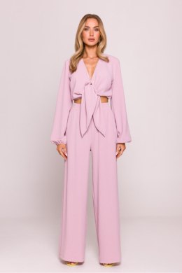 Bluzka damska elegancka wiązana krótka brudny róż dirty pink - Moe