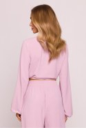 Bluzka damska elegancka wiązana krótka brudny róż dirty pink - Moe