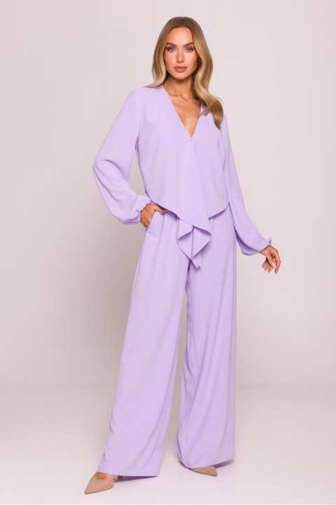Bluzka damska elegancka wiązana krótka fiołek liliowa - Moe Bluzka damska elegancka wiązana krótka fiołek liliowa - Moe