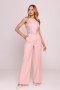Kombinezon damski długi elegancki klasyczny pudrowy róż powder pink - Moe