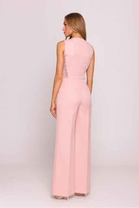Kombinezon damski długi elegancki klasyczny pudrowy róż powder pink - Moe Kombinezon damski długi elegancki klasyczny pudrowy róż powder pink - Moe