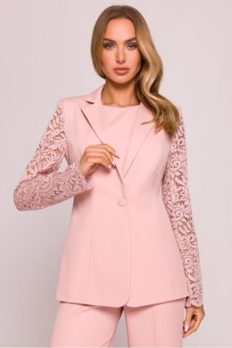 Żakiet marynarka damska koronkowe rękawy pudrowy róż powder pink - Moe