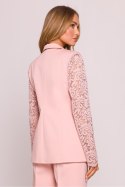 Żakiet marynarka damska koronkowe rękawy pudrowy róż powder pink - Moe