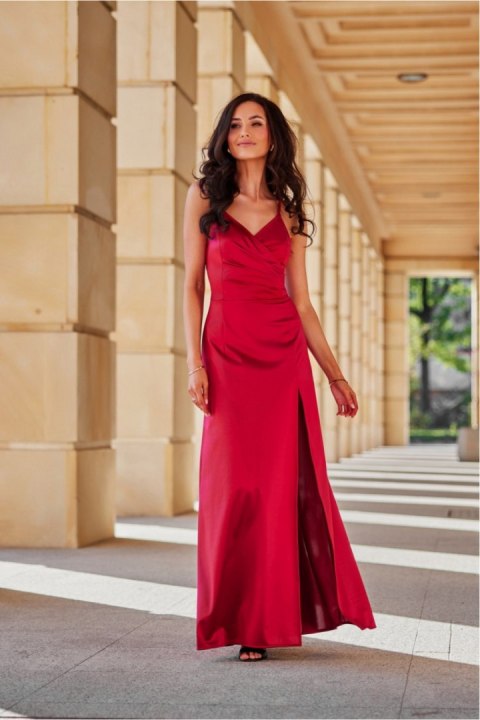 Sukienka damska wieczorowa satynowa maxi długa Alessandra bordo burgundy - Roco Fashion Sukienka damska wieczorowa satynowa maxi długa Alessandra bordo burgundy - Roco Fashion