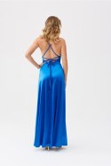 Sukienka damska wieczorowa satynowa maxi długa Alessandra chaber niebieska blue - Roco Fashion