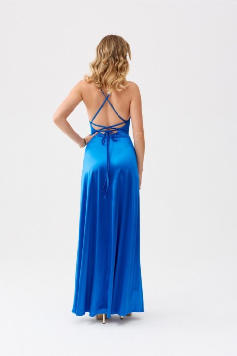 Sukienka damska wieczorowa satynowa maxi długa Alessandra chaber niebieska blue - Roco Fashion Sukienka damska wieczorowa satynowa maxi długa Alessandra chaber niebieska blue - Roco Fashion
