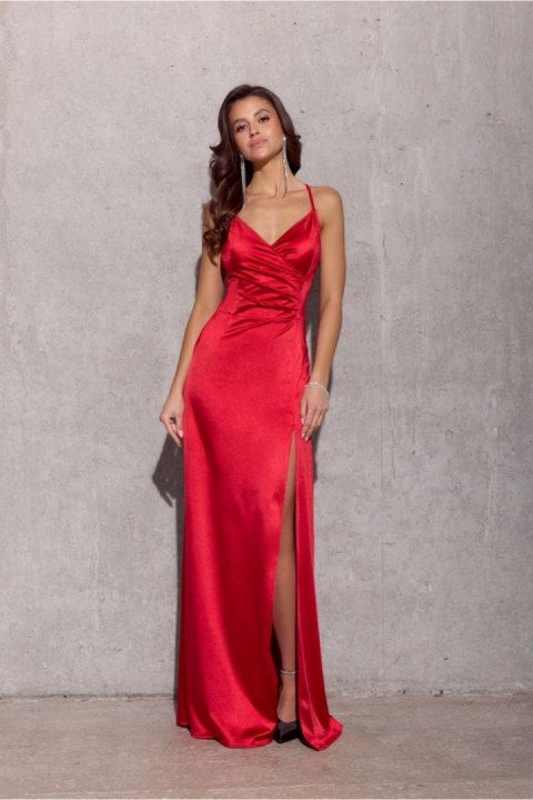 Sukienka damska wieczorowa satynowa maxi długa Alessandra czerwona red - Roco Fashion Sukienka damska wieczorowa satynowa maxi długa Alessandra czerwona red - Roco Fashion