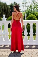 Sukienka damska wieczorowa satynowa maxi długa Alessandra czerwona red - Roco Fashion