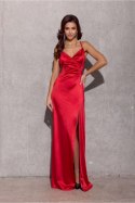 Sukienka damska wieczorowa satynowa maxi długa Alessandra czerwona red - Roco Fashion