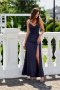 Sukienka damska wieczorowa satynowa Alessandra granatowa navy - Roco Fashion