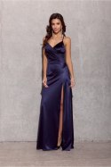 Sukienka damska wieczorowa satynowa Alessandra granatowa navy - Roco Fashion