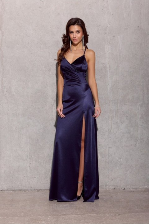 Sukienka damska wieczorowa satynowa Alessandra granatowa navy - Roco Fashion Sukienka damska wieczorowa satynowa Alessandra granatowa navy - Roco Fashion