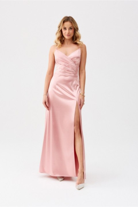 Sukienka damska wieczorowa satynowa maxi długa Alessandra różowa pink - Roco Fashion Sukienka damska wieczorowa satynowa maxi długa Alessandra różowa pink - Roco Fashion