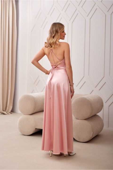 Sukienka damska wieczorowa satynowa maxi długa Alessandra różowa pink - Roco Fashion Sukienka damska wieczorowa satynowa maxi długa Alessandra różowa pink - Roco Fashion