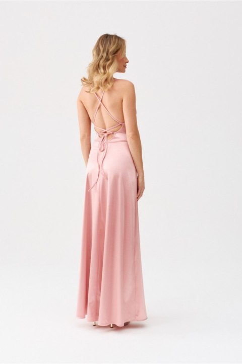 Sukienka damska wieczorowa satynowa maxi długa Alessandra różowa pink - Roco Fashion Sukienka damska wieczorowa satynowa maxi długa Alessandra różowa pink - Roco Fashion