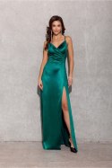 Sukienka damska wieczorowa satynowa maxi długa Alessandra zielona green - Roco Fashion