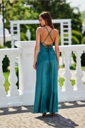 Sukienka damska wieczorowa satynowa maxi długa Alessandra zielona green - Roco Fashion