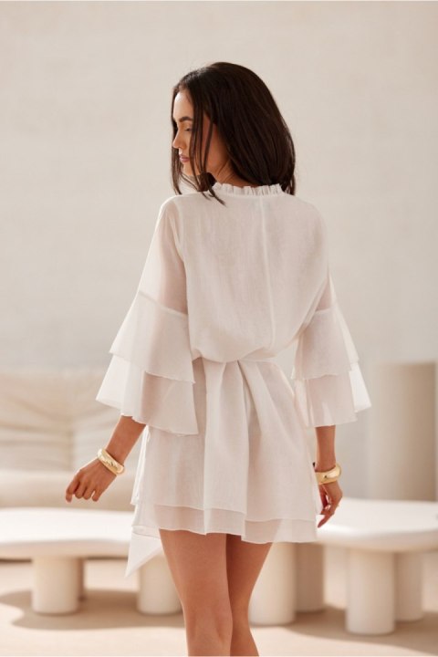 Sukienka damska elegancka trapezowa mini Beatrice kremowa ecru - Roco Fashion Sukienka damska elegancka trapezowa mini Beatrice kremowa ecru - Roco Fashion
