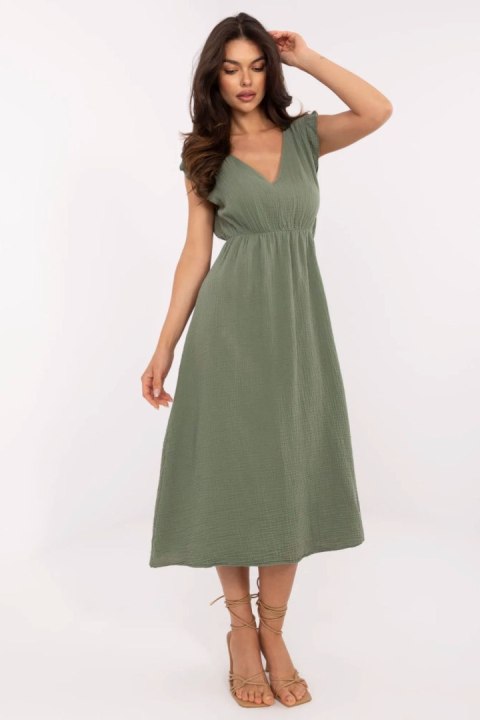 Sukienka damksa muślinowa Model MI-SK-122126.77 Khaki - Italy Moda Sukienka damksa muślinowa Model MI-SK-122126.77 Khaki - Italy Moda