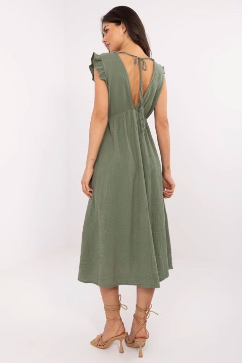 Sukienka damksa muślinowa Model MI-SK-122126.77 Khaki - Italy Moda Sukienka damksa muślinowa Model MI-SK-122126.77 Khaki - Italy Moda
