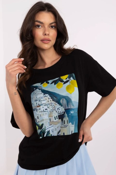 Bluzka damska T-shirt Model MI-TS-M3221-1.20P Black - Italy Moda Bluzka damska T-shirt Model MI-TS-M3221-1.20P Black - Italy Moda