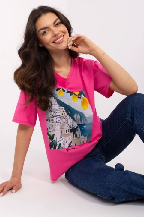 Bluzka damska T-shirt Model MI-TS-M3221-1.20P Dark Pink - Italy Moda Bluzka damska T-shirt Model MI-TS-M3221-1.20P Dark Pink - Italy Moda