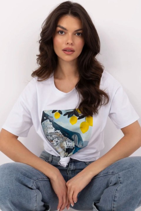 Bluzka damska T-shirt Model MI-TS-M3221-1.20P White - Italy Moda Bluzka damska T-shirt Model MI-TS-M3221-1.20P White - Italy Moda
