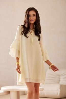 Sukienka damska elegancka trapezowa mini Model Beatrice ZOL SUK0525 jasny żółty Light Yellow - Roco Fashion