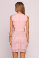 Sukienka damska elegancka mini z koronką pudrowy róż powder pink - Moe